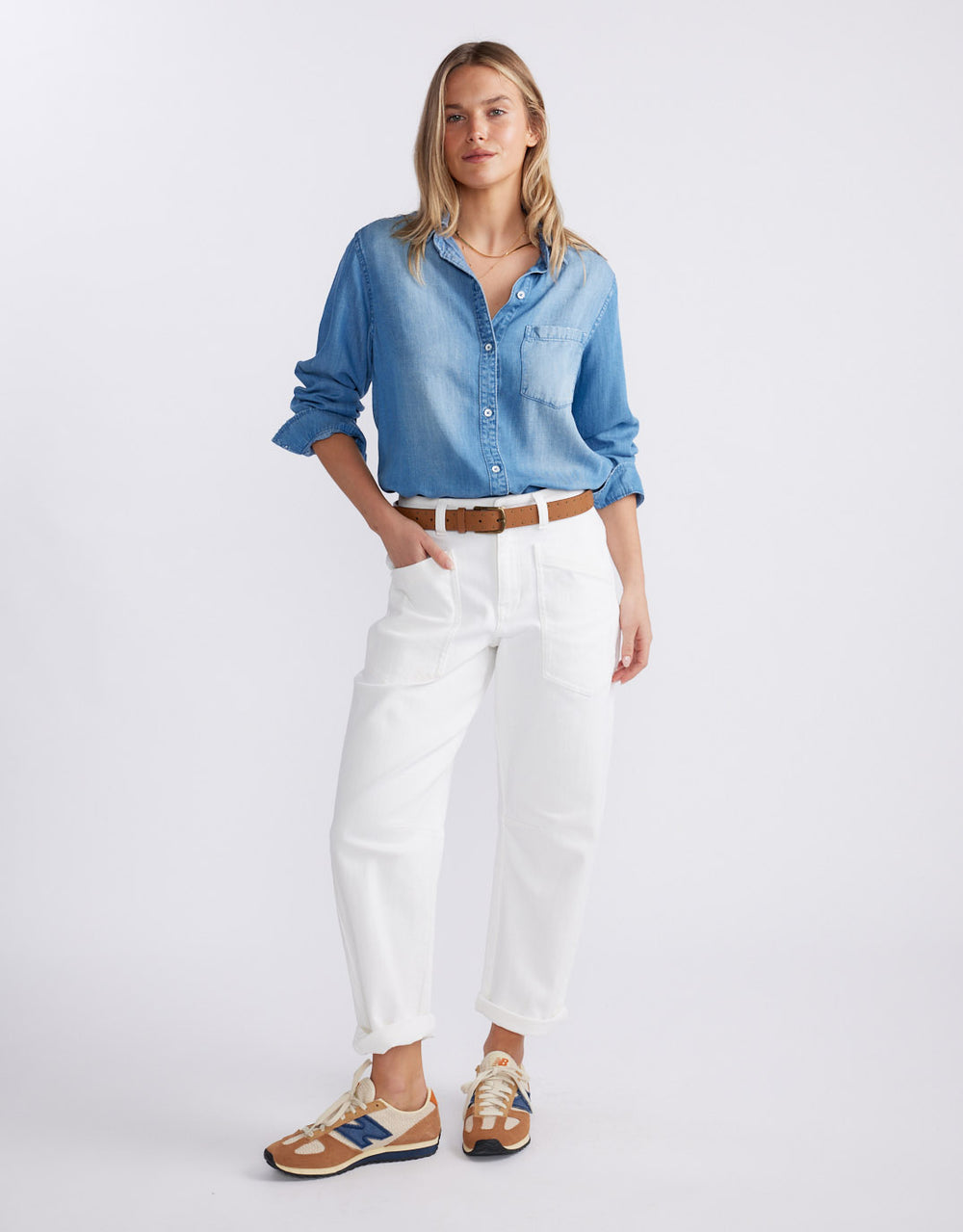 Saskia Stretch Cargo Barrel Jean - White
