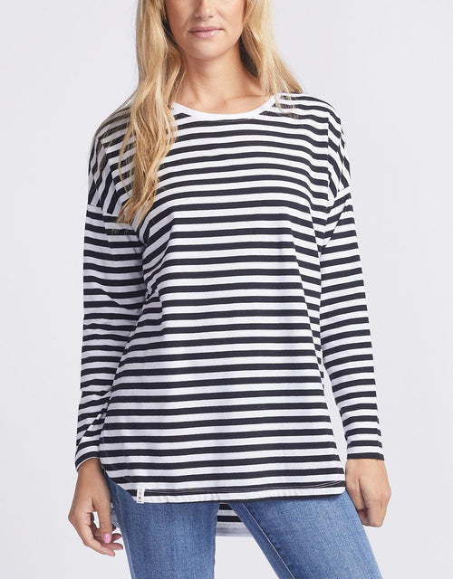 Elm - Lauren Stripe Long Sleeve Tee - Black & White Stripe - White & Co Living Tops