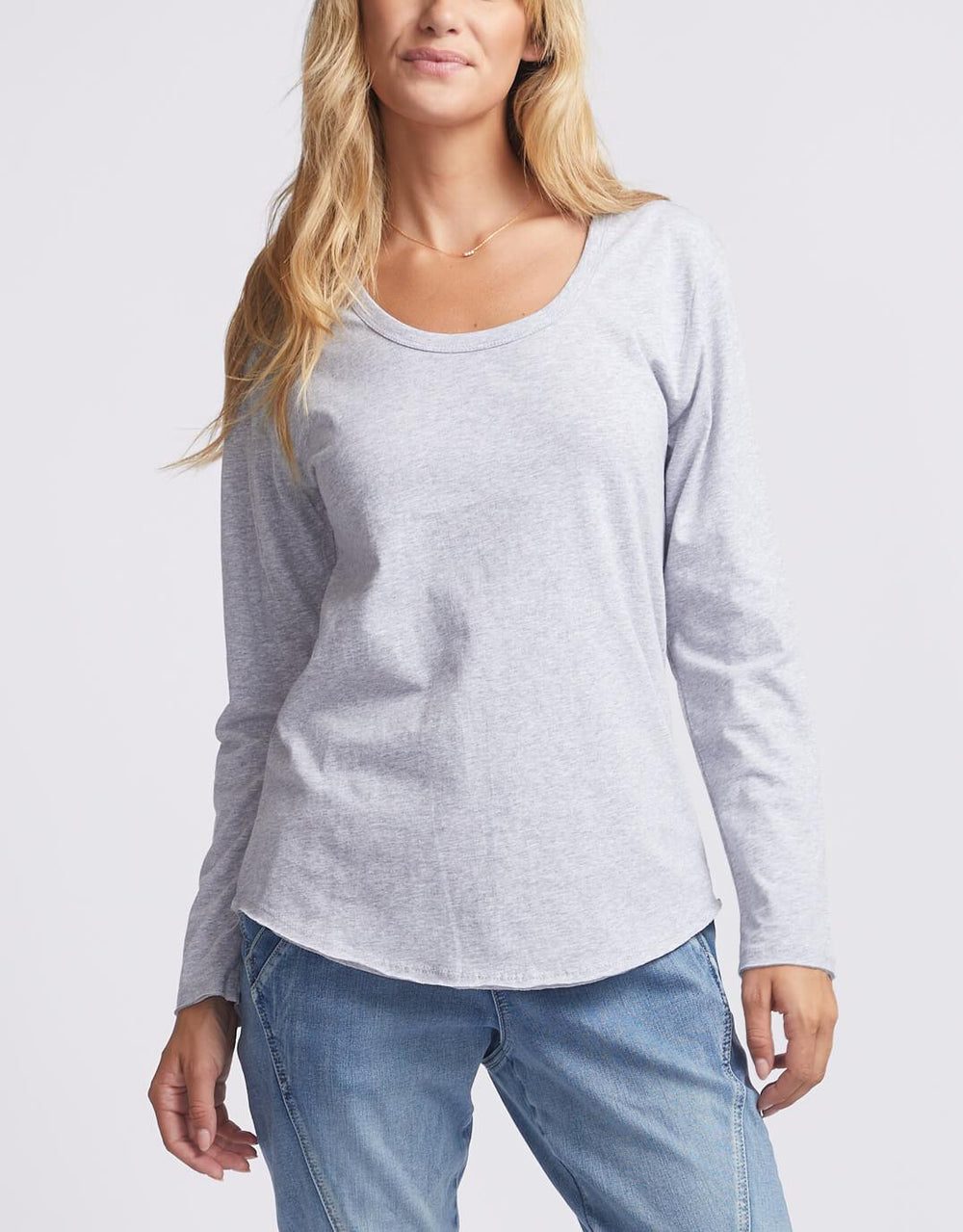 White & Co. - Original Round Neck Long Sleeve T-Shirt - Grey Marle - White & Co Living Tops