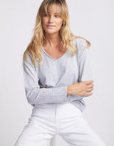 White & Co. - Original V-Neck Long Sleeve T-Shirt - Grey Marle - White & Co Living Tops