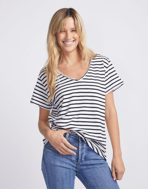 White & Co. - Original V Neck T-Shirt - Black/White Stripe - White & Co Living Tops